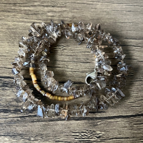 Smoky quartz and shell beaded necklace sparkly brown, gray and cream - Picture 7 of 7